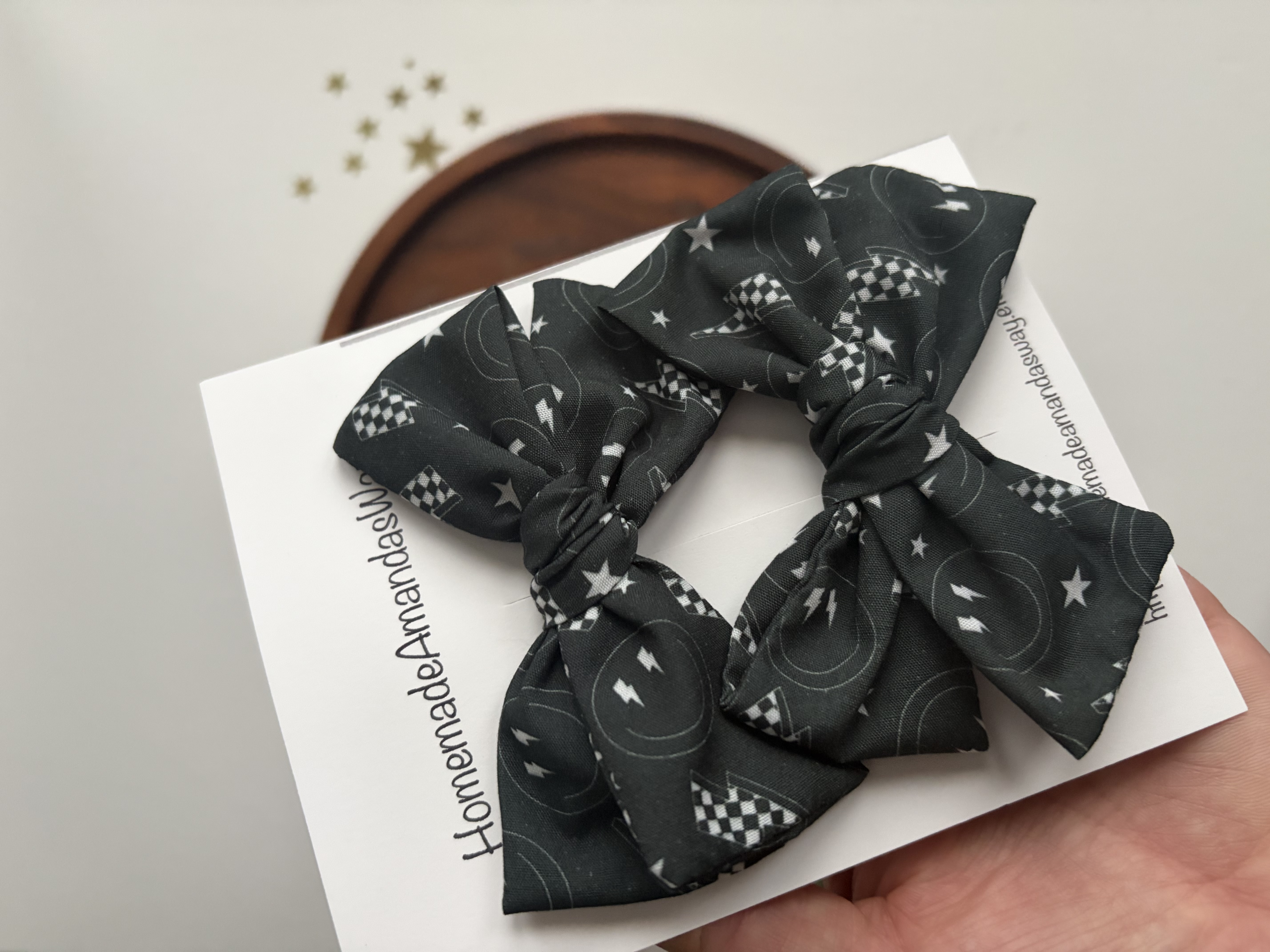 Black Geometric Pinwheel Bow Set — 2 Pack — handmade hair bow in Black & White