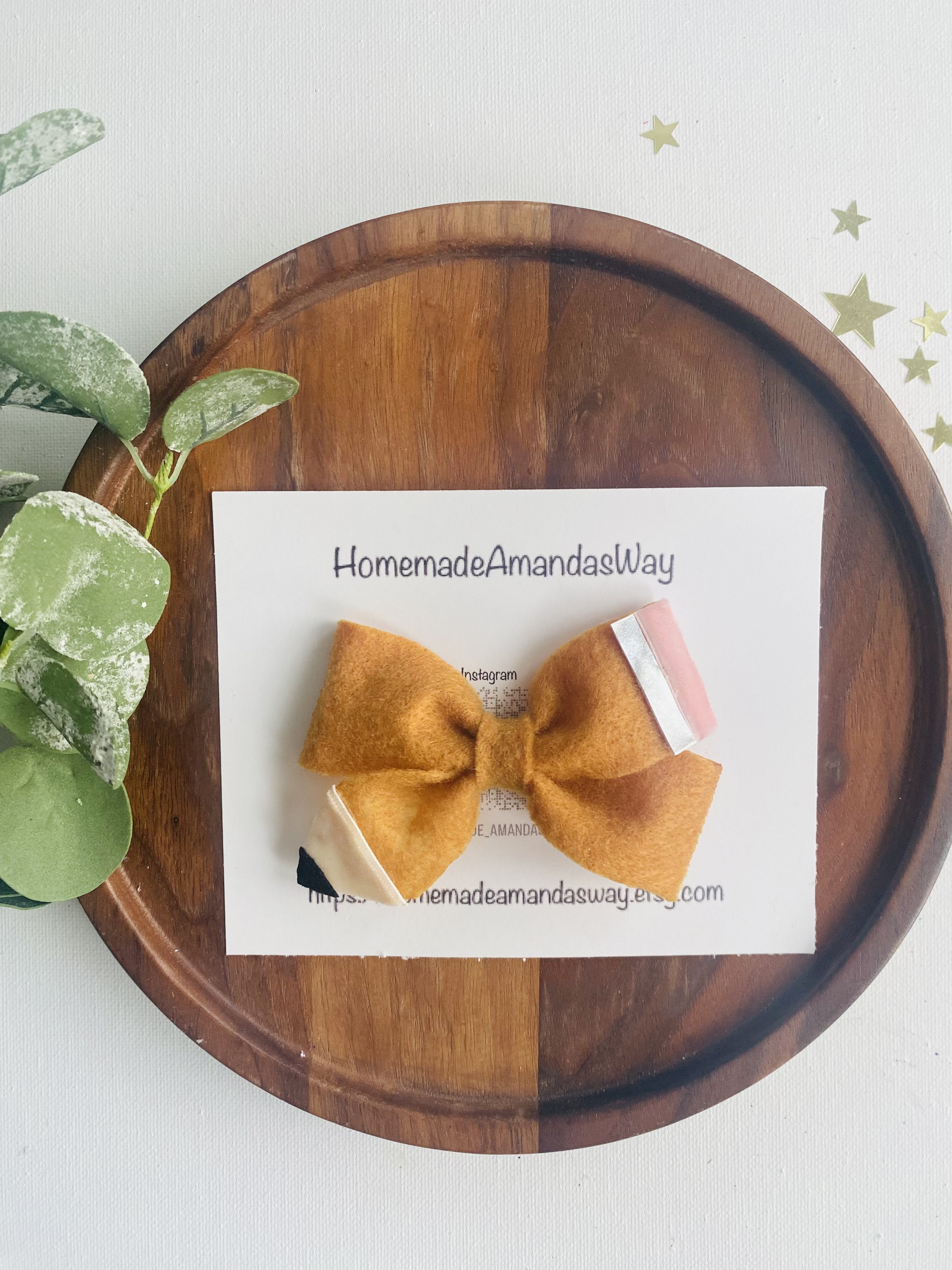 Back to School Pencil Bow — handmade hair bow in Mustard Yellow