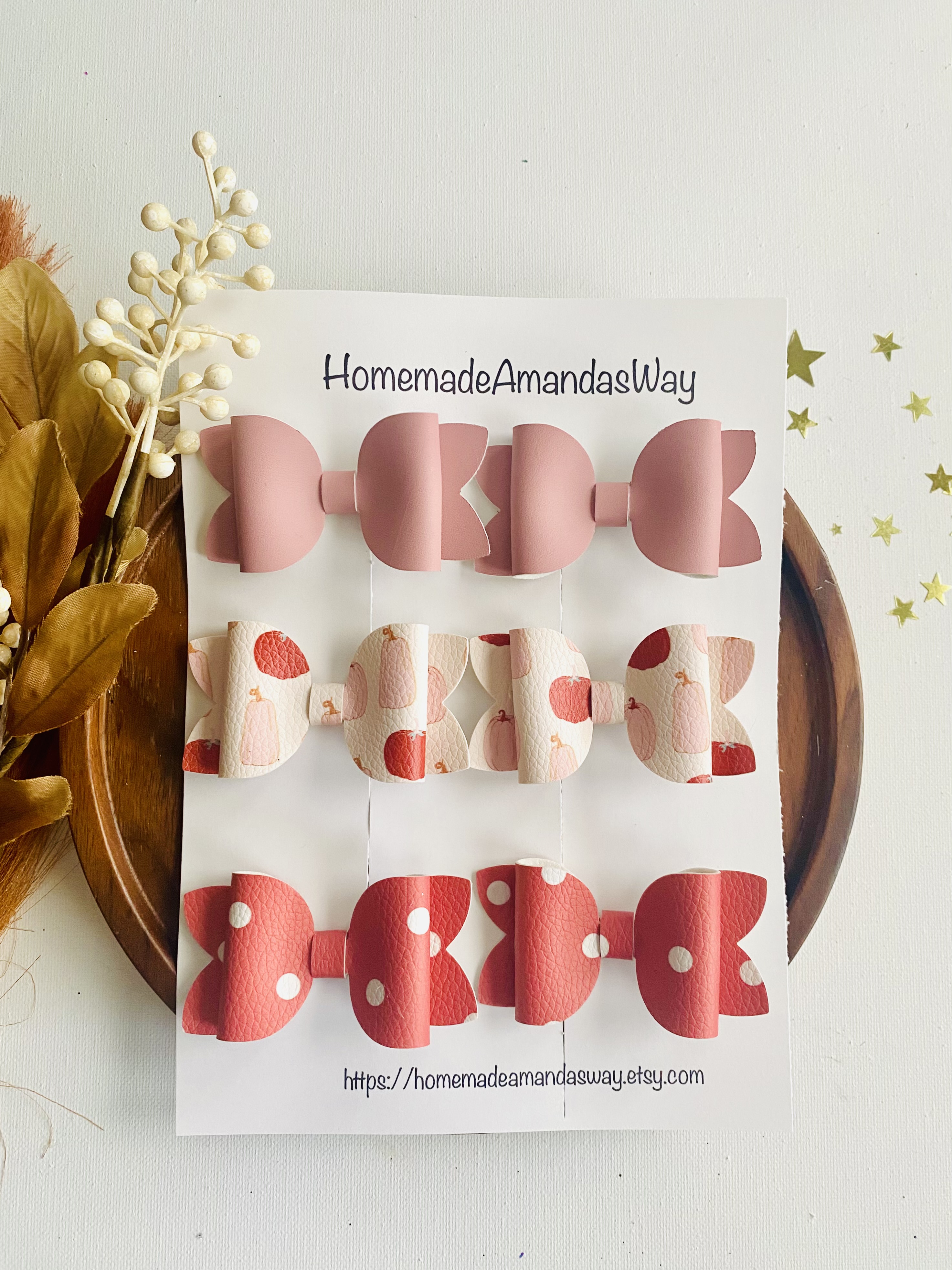 Autumn Pigtail Bow Set — 3 Pack — handmade hair bow in Dusty Rose