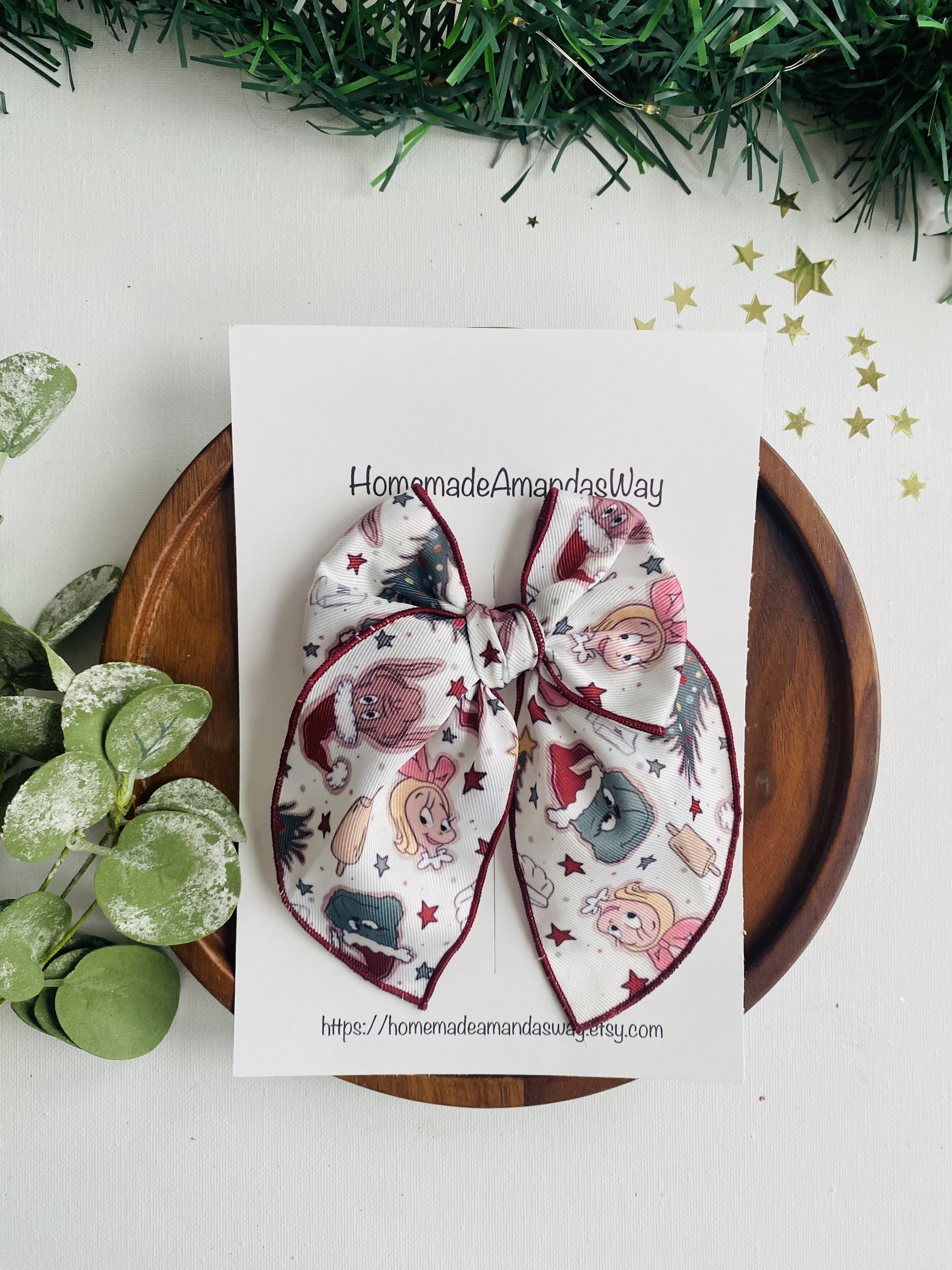 Santa & Friends Holiday Bow — handmade hair bow in Christmas Mix