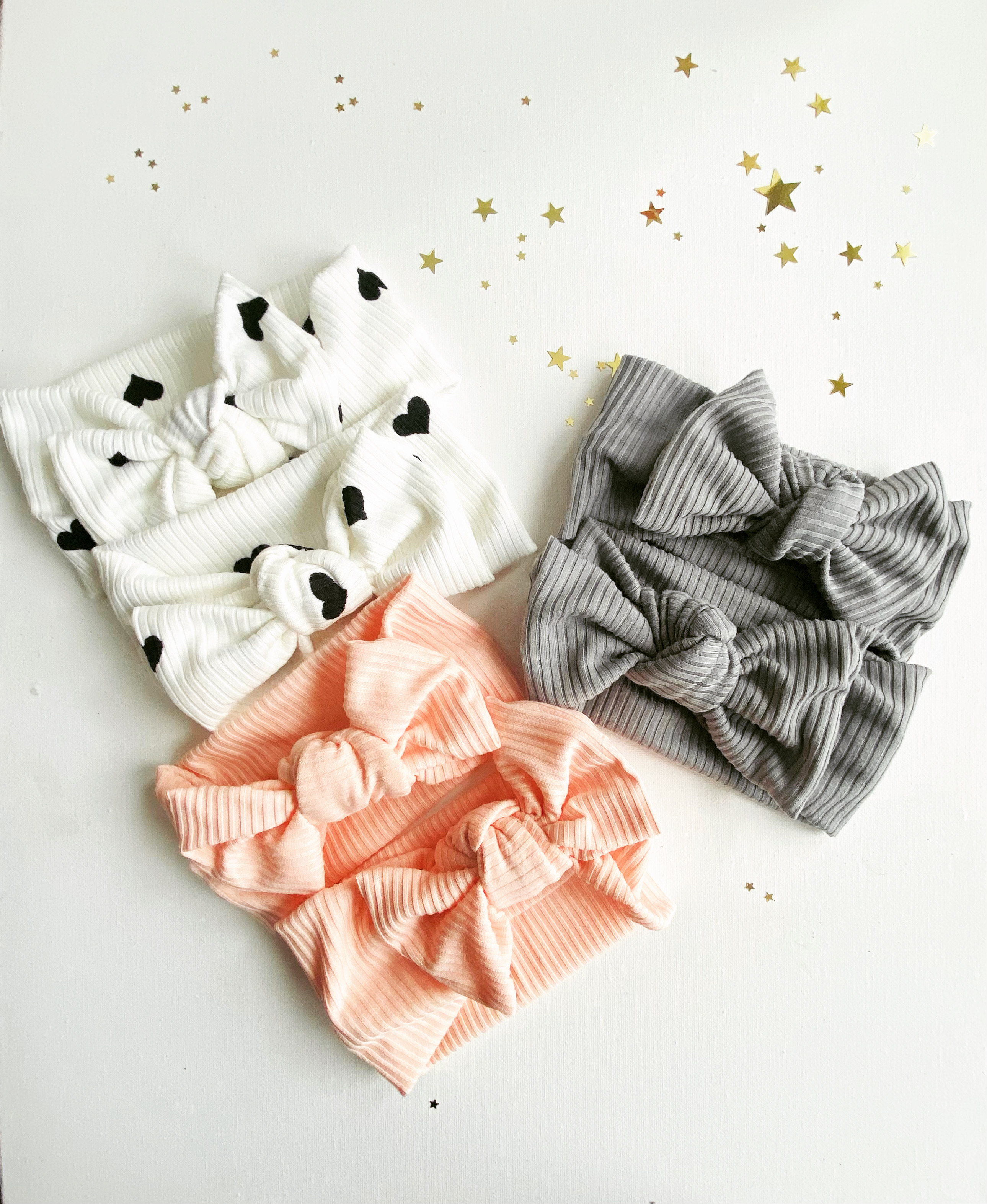 Baby Heart Print Corduroy Nylon Bow in grey, pink and white