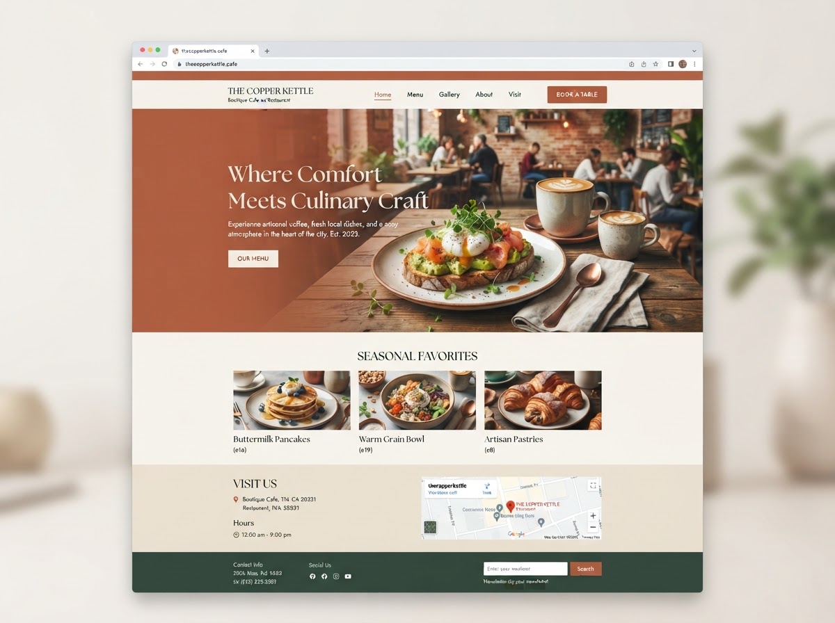 Cafés & Restaurants website mockup by the28studio