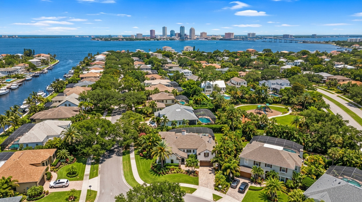 Aerial view of Tampa Bay residential neighborhood