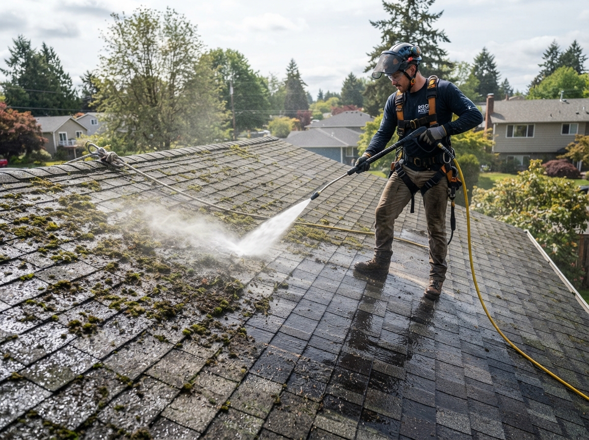 Cleaning step in the Lakeside roof restoration process