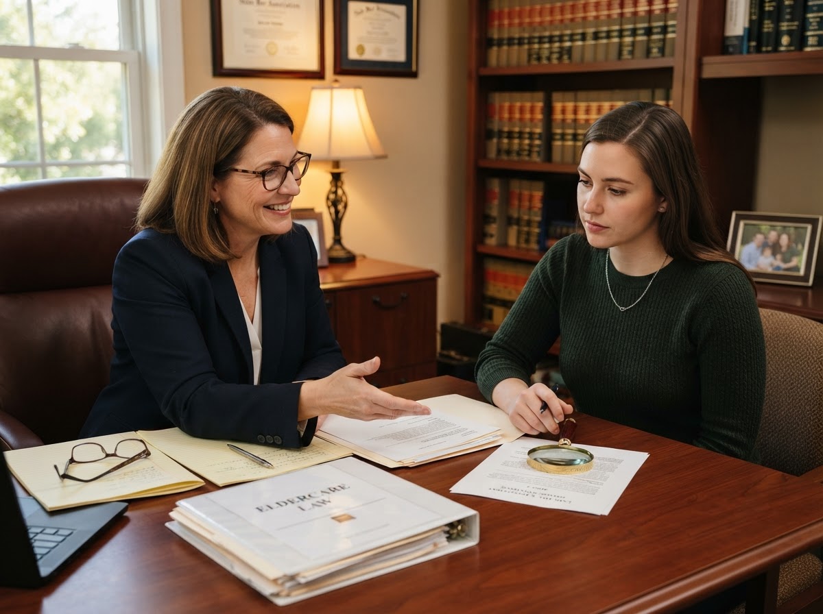 Eldercare attorney consultation with client