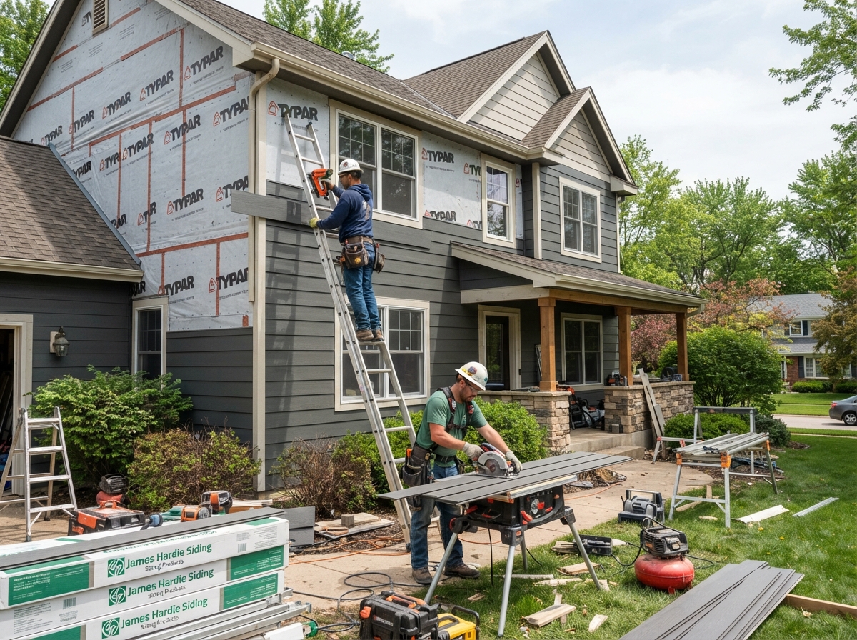 Fiber cement siding installation on Omaha home exterior