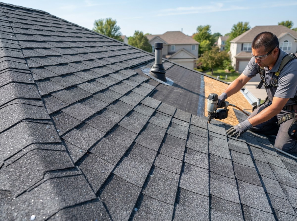 Completed asphalt shingle roof replacement on Omaha home
