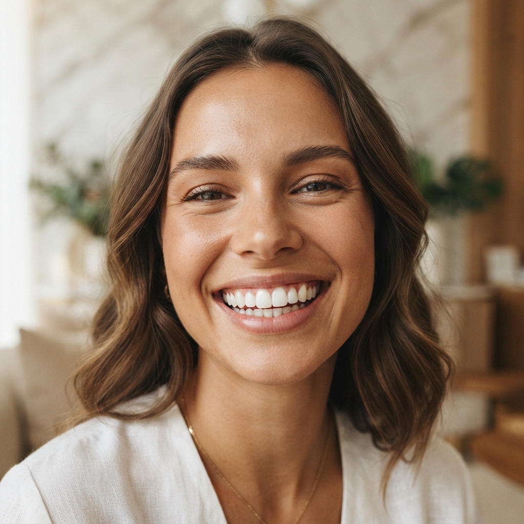 Bright natural smile after cosmetic dental treatment