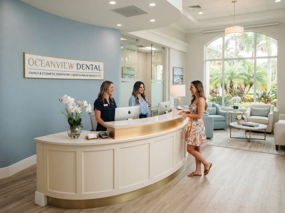 Bellagio Dental Implant Center reception desk in North Palm Beach
