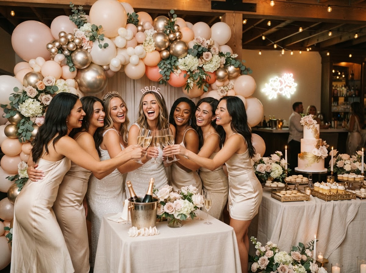 Energetic bachelor and bachelorette party with modern balloon installations by Luxury Group FF Corp