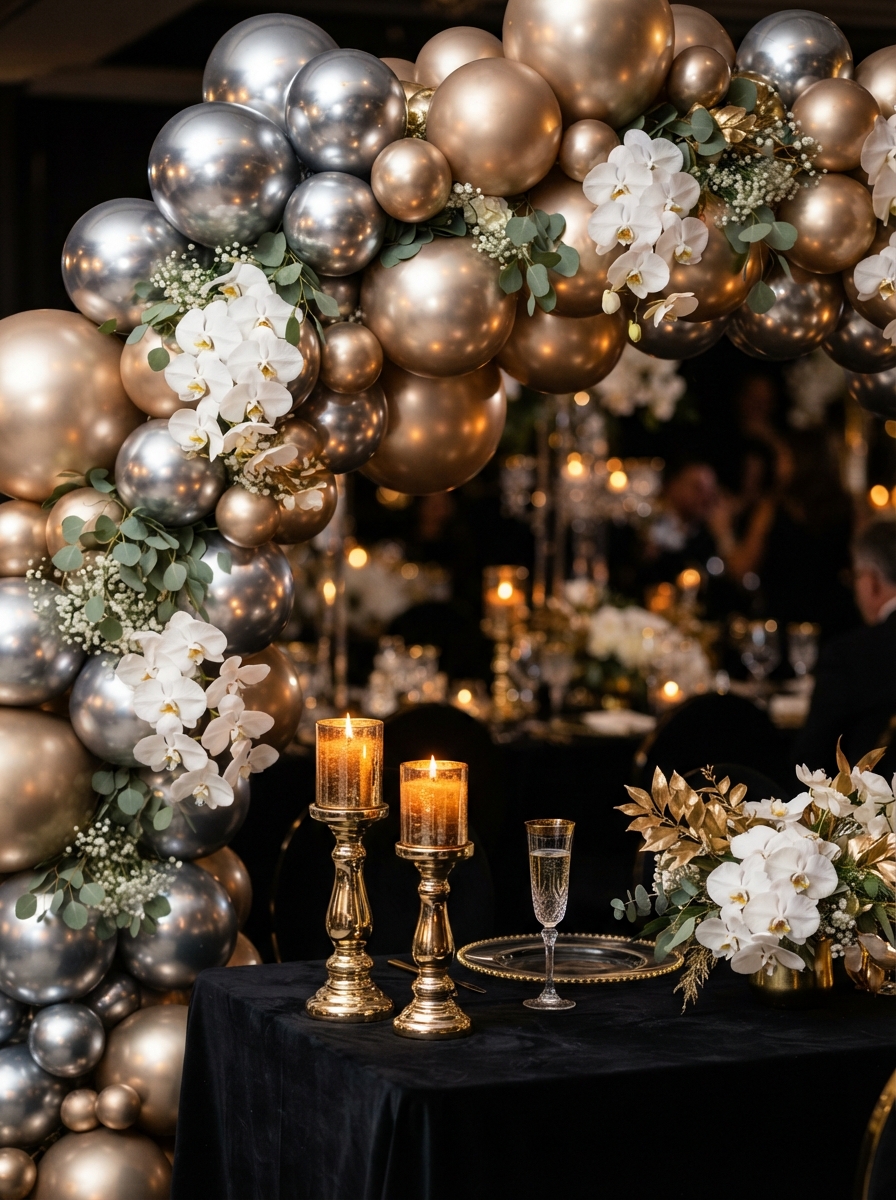 Organic balloon installation with sage green and cream palette by Luxury Group FF Corp