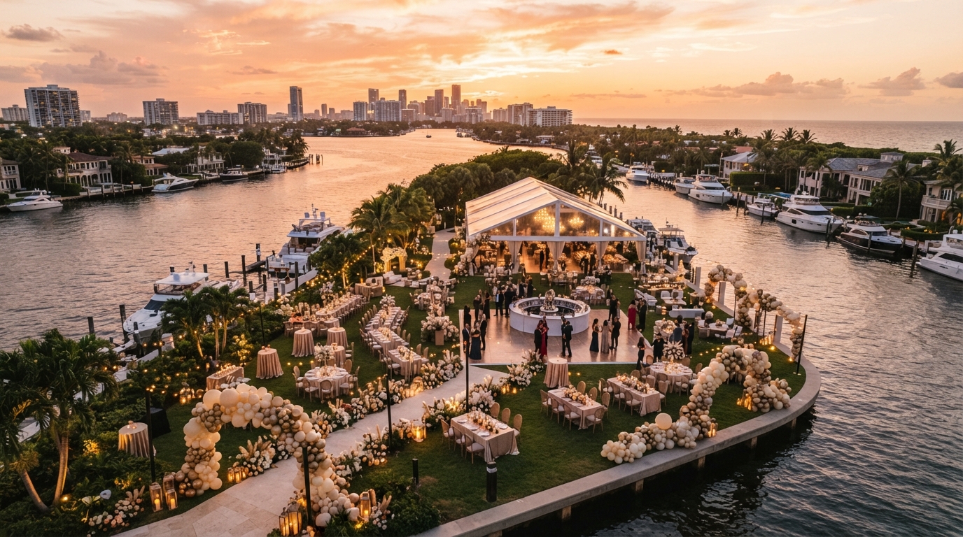 South Florida coastline at golden hour, Luxury Group FF Corp service area