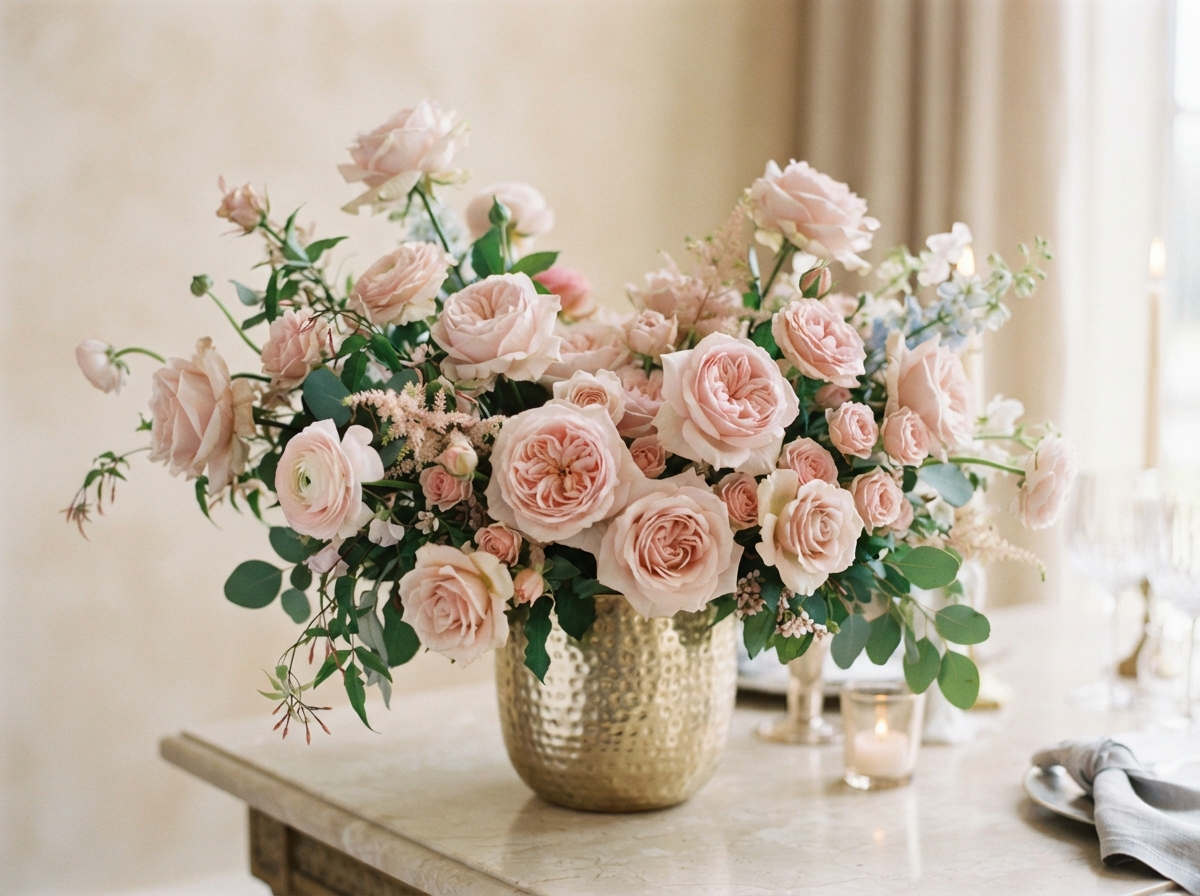Soft pink floral birthday installation by Luxury Group FF Corp