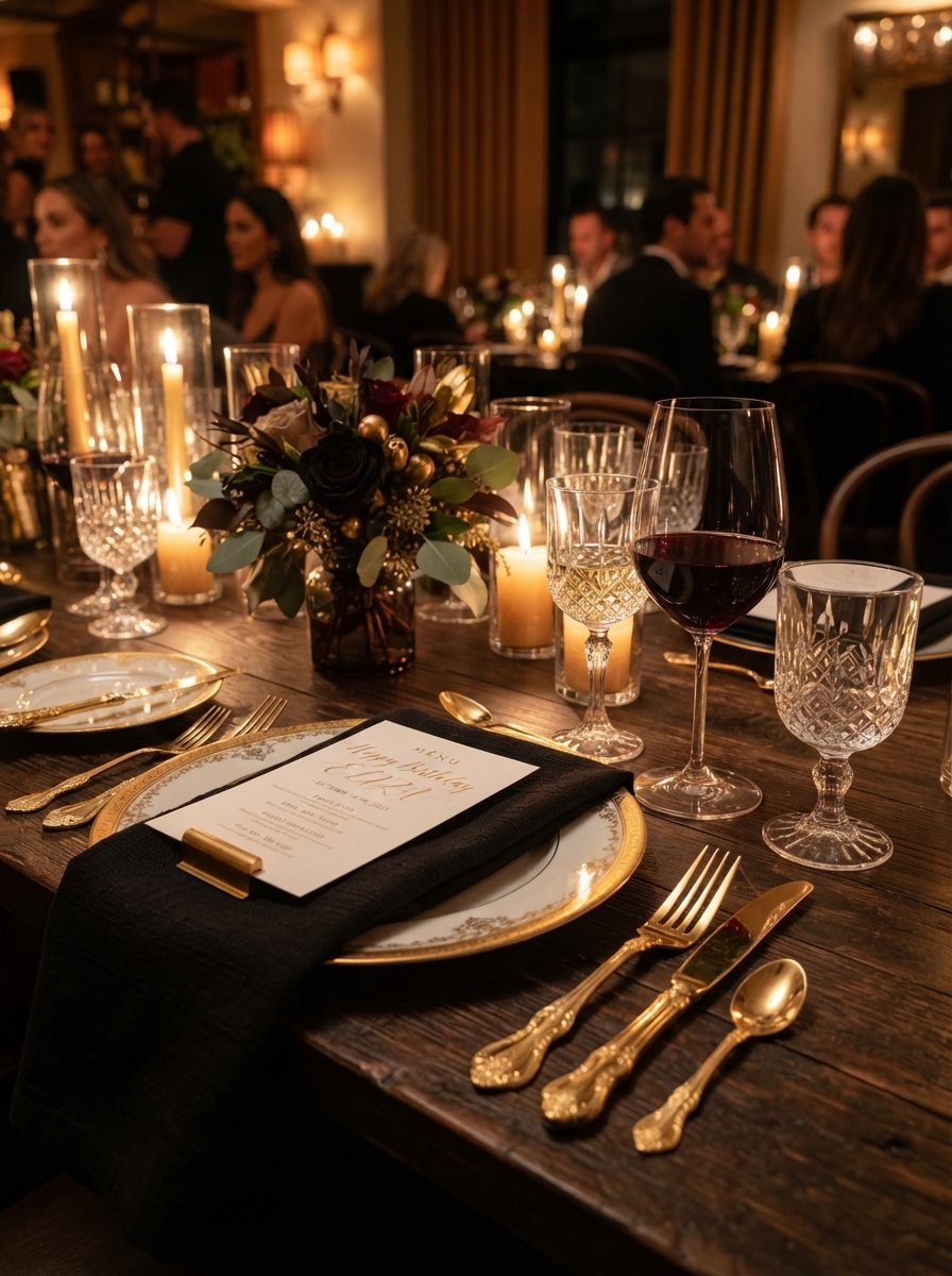 Black and gold luxury birthday setup