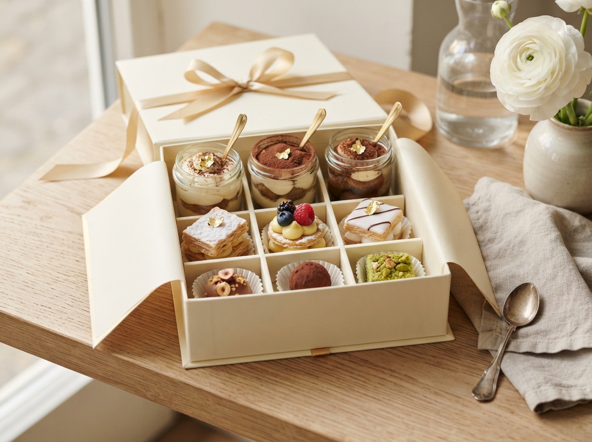 Curated dessert collection with signature Tiramisu and Napoléon