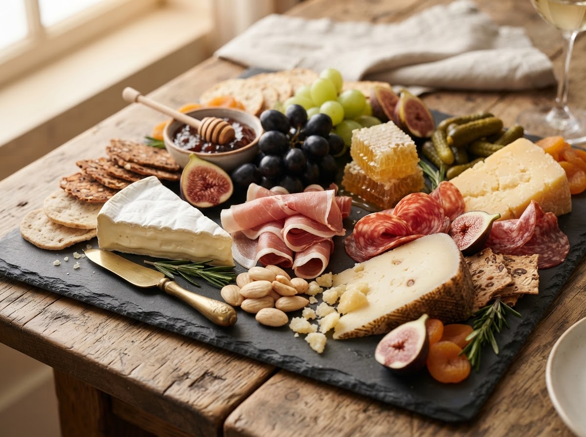Premium charcuterie board with artisan cheeses and accompaniments