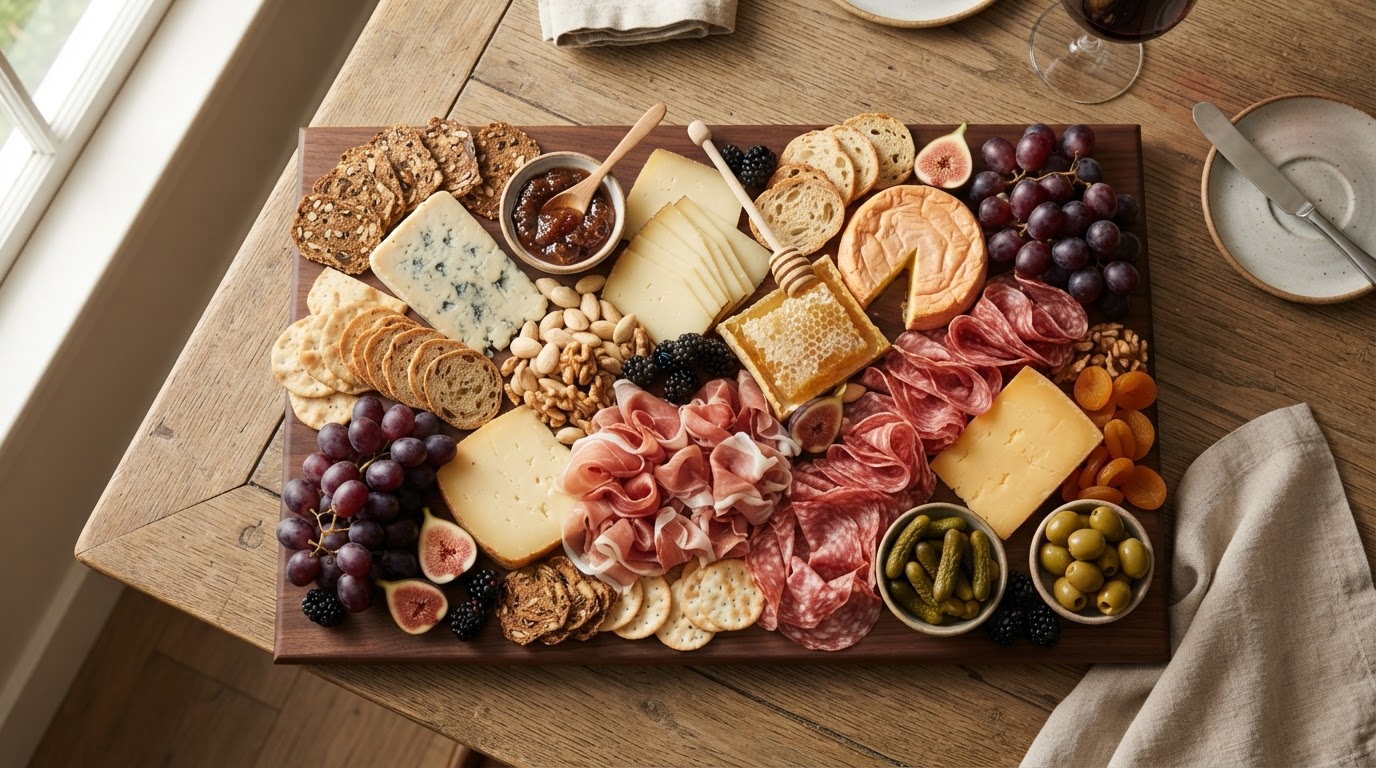 Elegant charcuterie grazing table at a luxury event