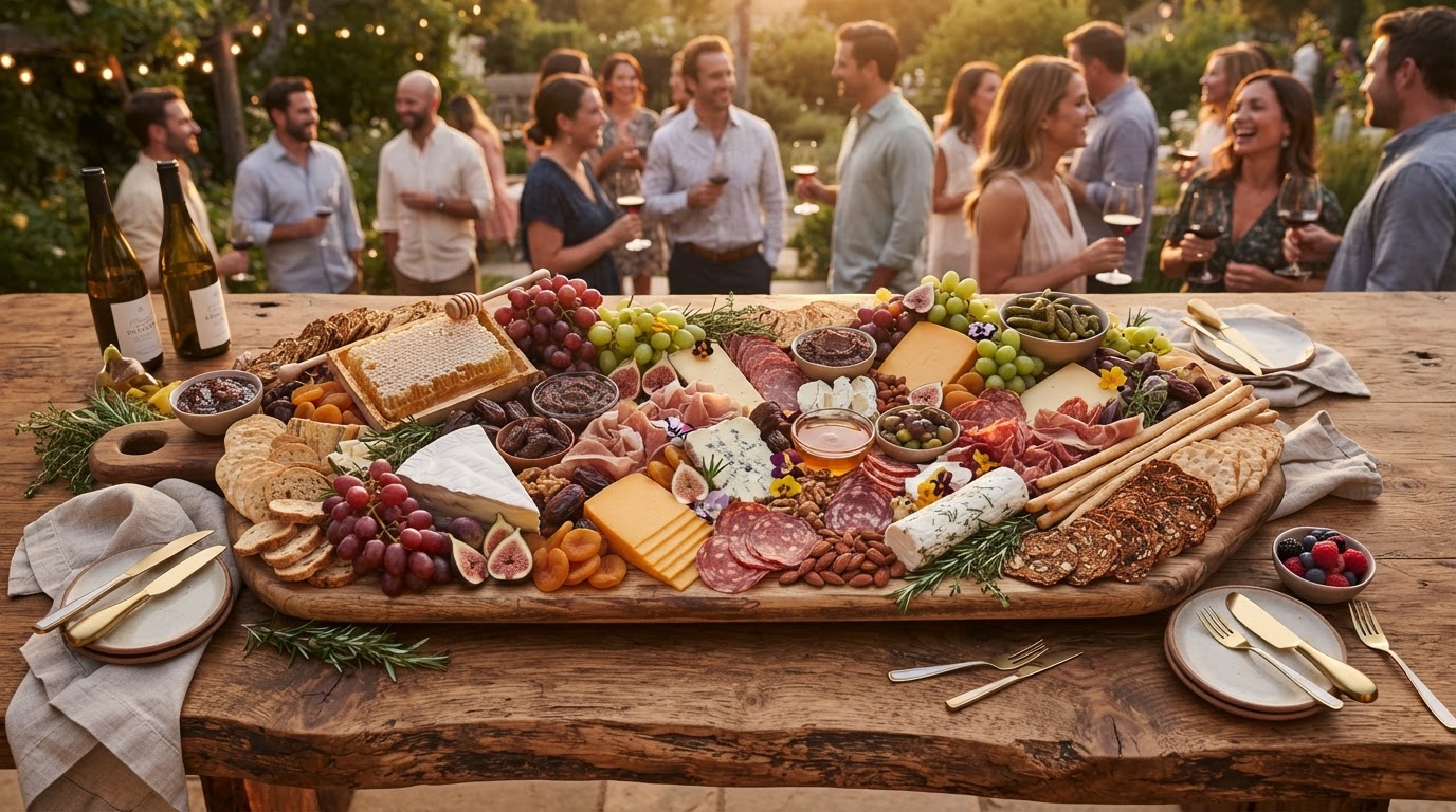 Elegant premium charcuterie board with artisan cheeses and accompaniments