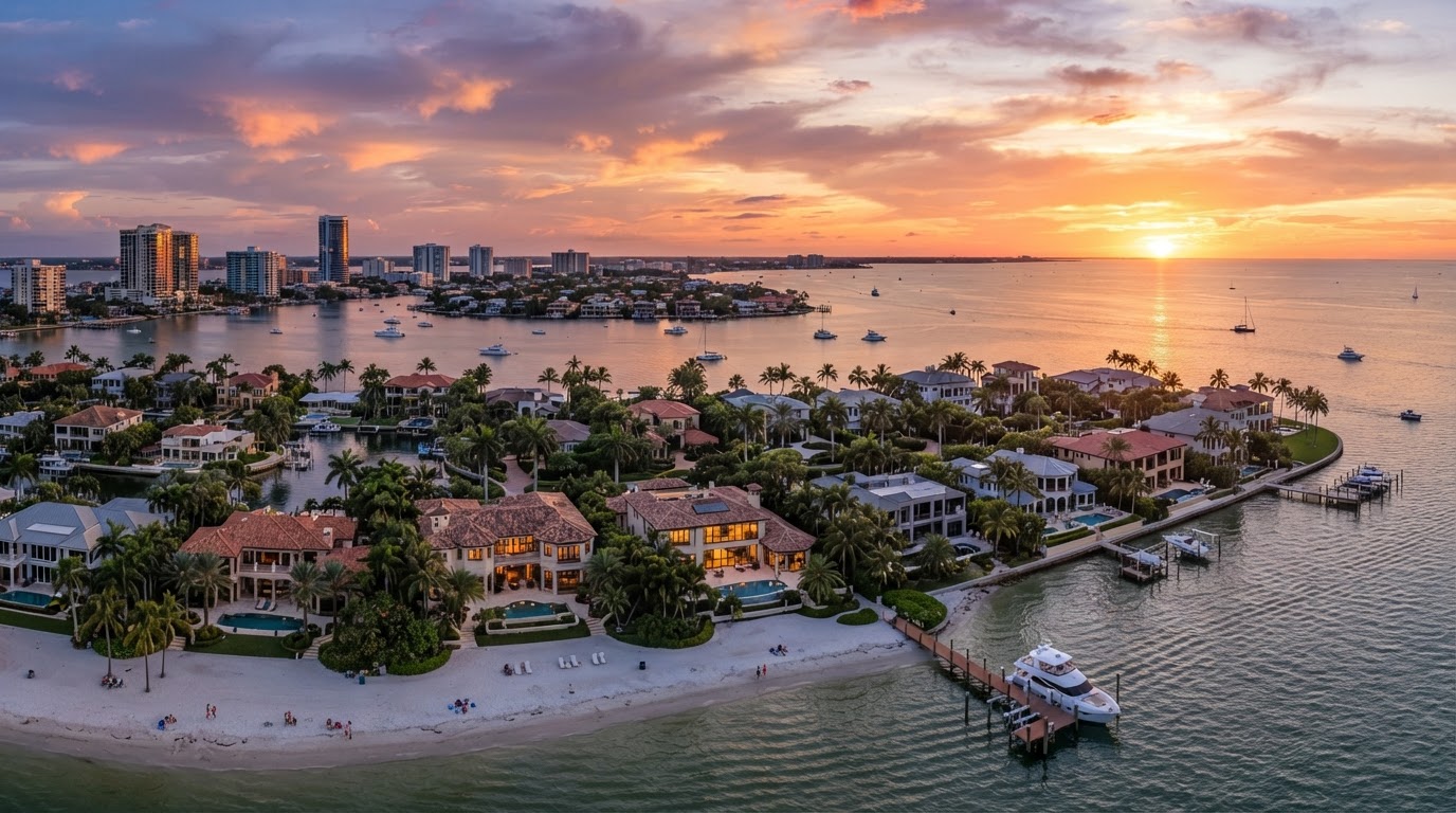 Panoramic view of the Sarasota Florida coastline and surrounding landscape