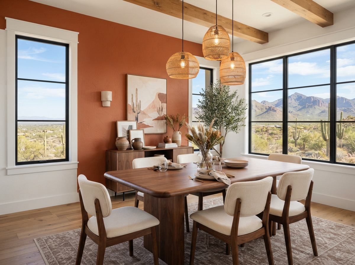 Painted dining room with accent wall