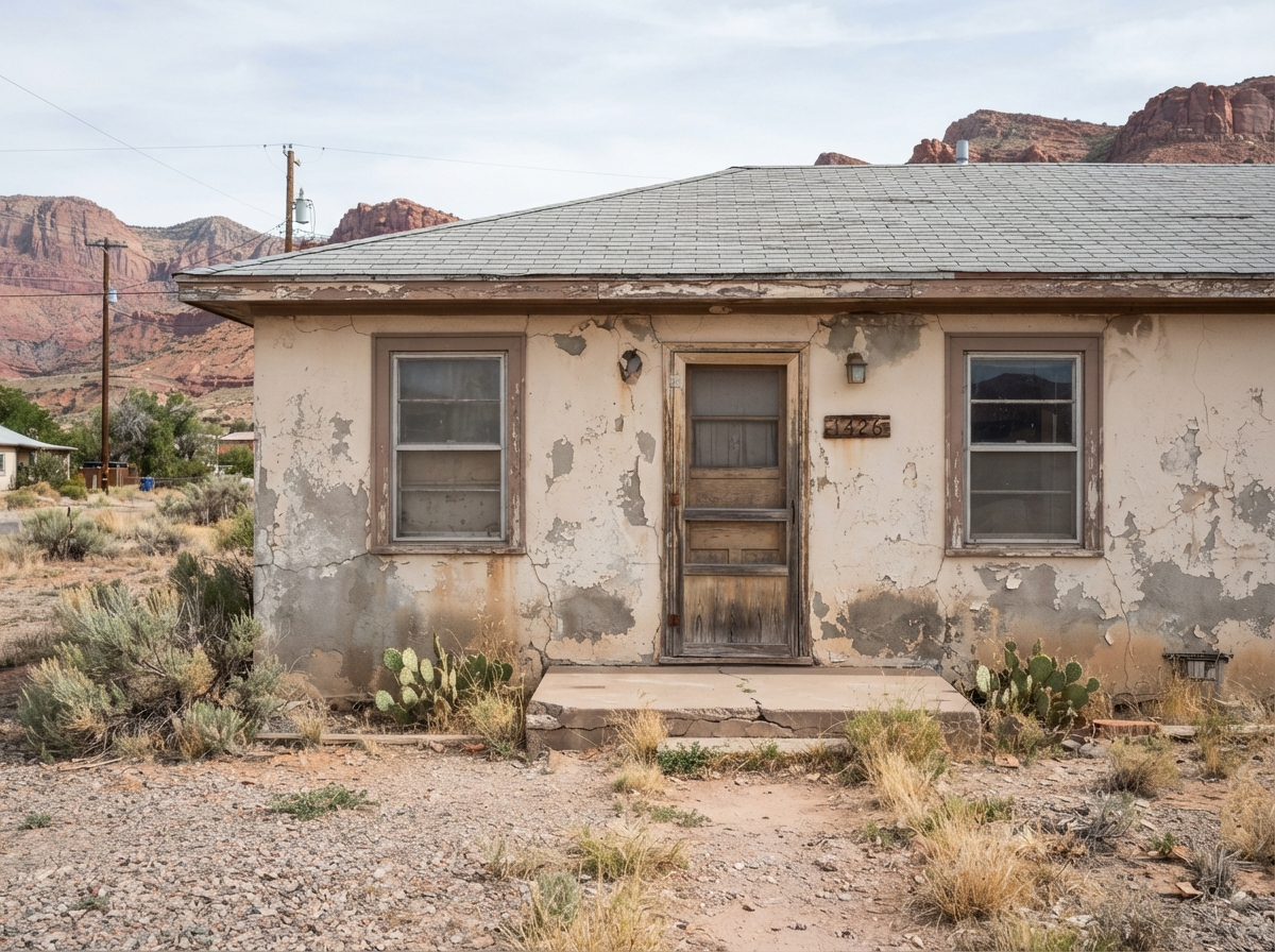 Stucco home exterior before and after painting in Southern Utah — before