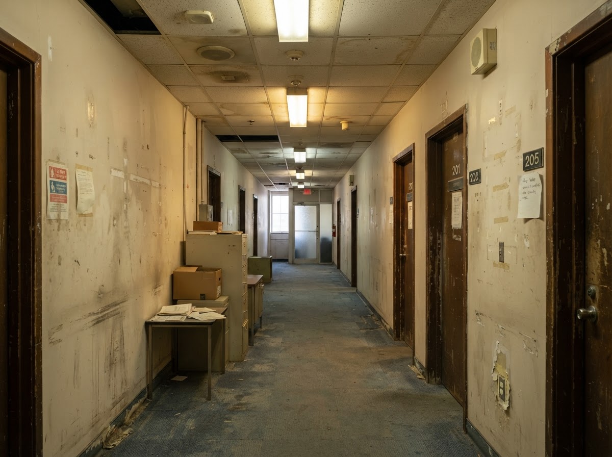 Commercial office interior before and after professional painting — before