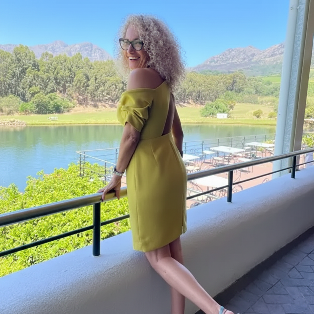 Ezra Isaacs outdoors in yellow dress