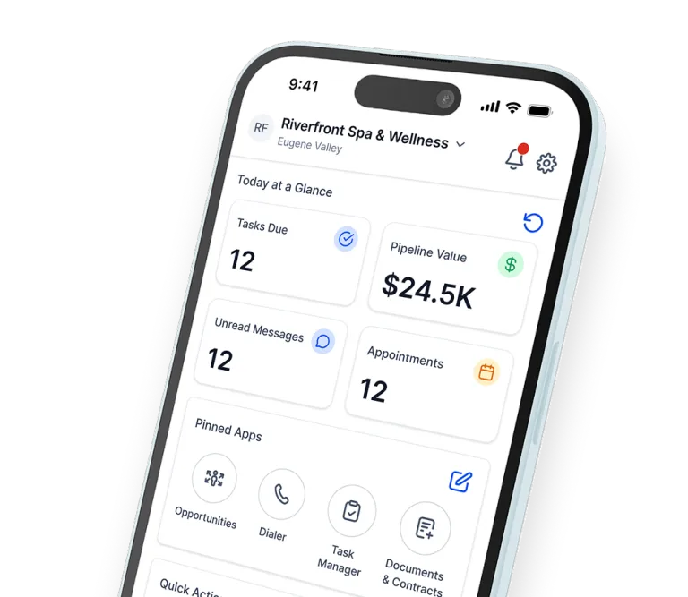 PRBLY Provider Mobile App — CRM dashboard showing pipeline, messages, and appointments
