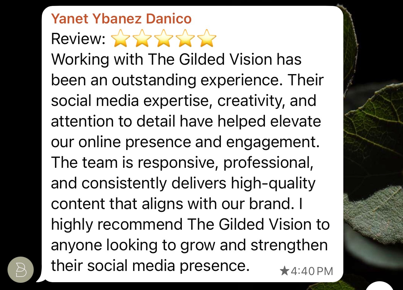 Client testimonial - Yanet Ybanez Danico review