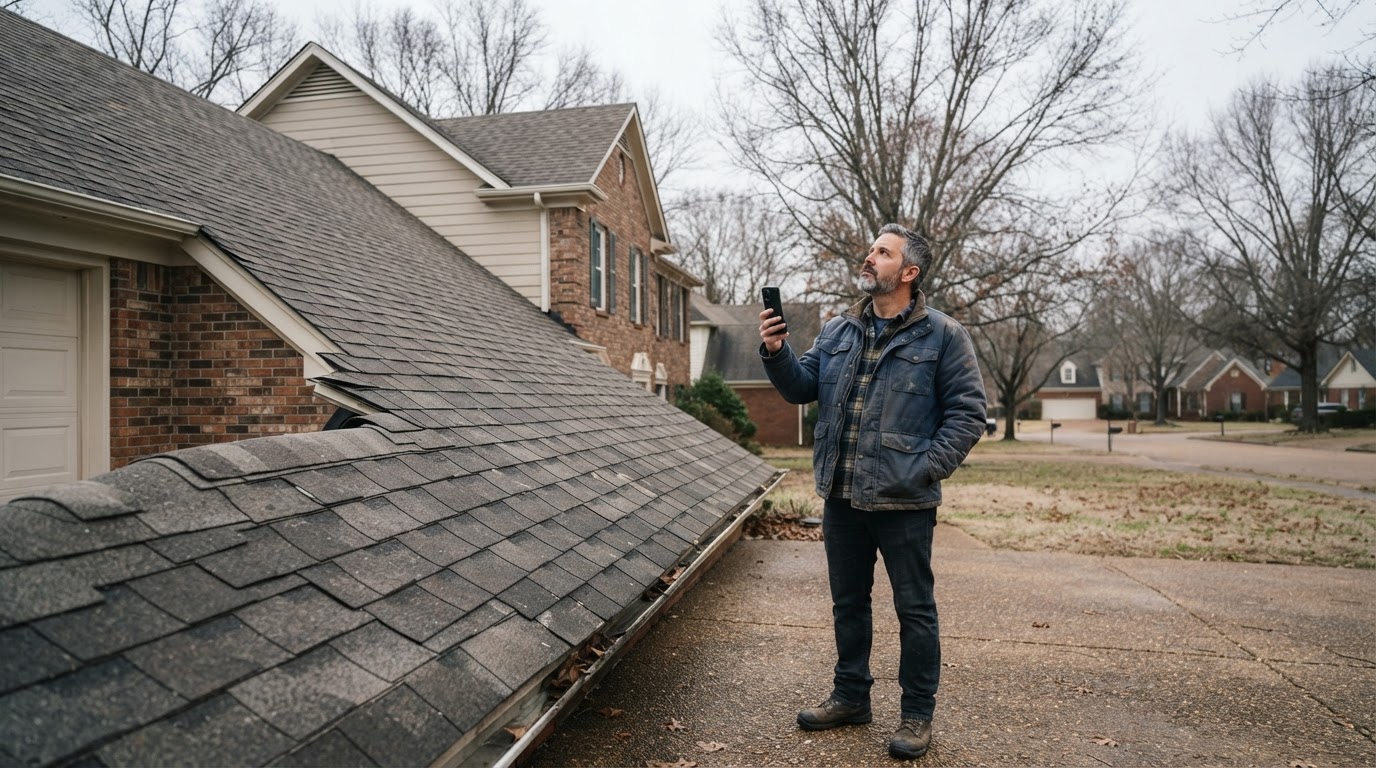 Middle Tennessee homeowner considering whether to repair or replace their asphalt shingle roof before winter
