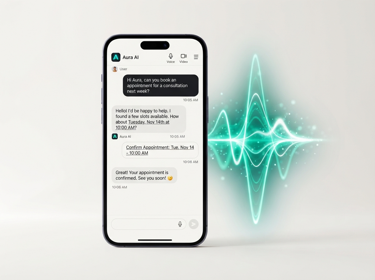 AI chat conversation and voice waveform