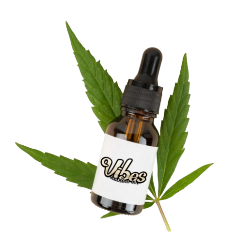 Vibes Cannabis Co. premium quality products - hand-cultivated cannabis tincture with fresh leaves
