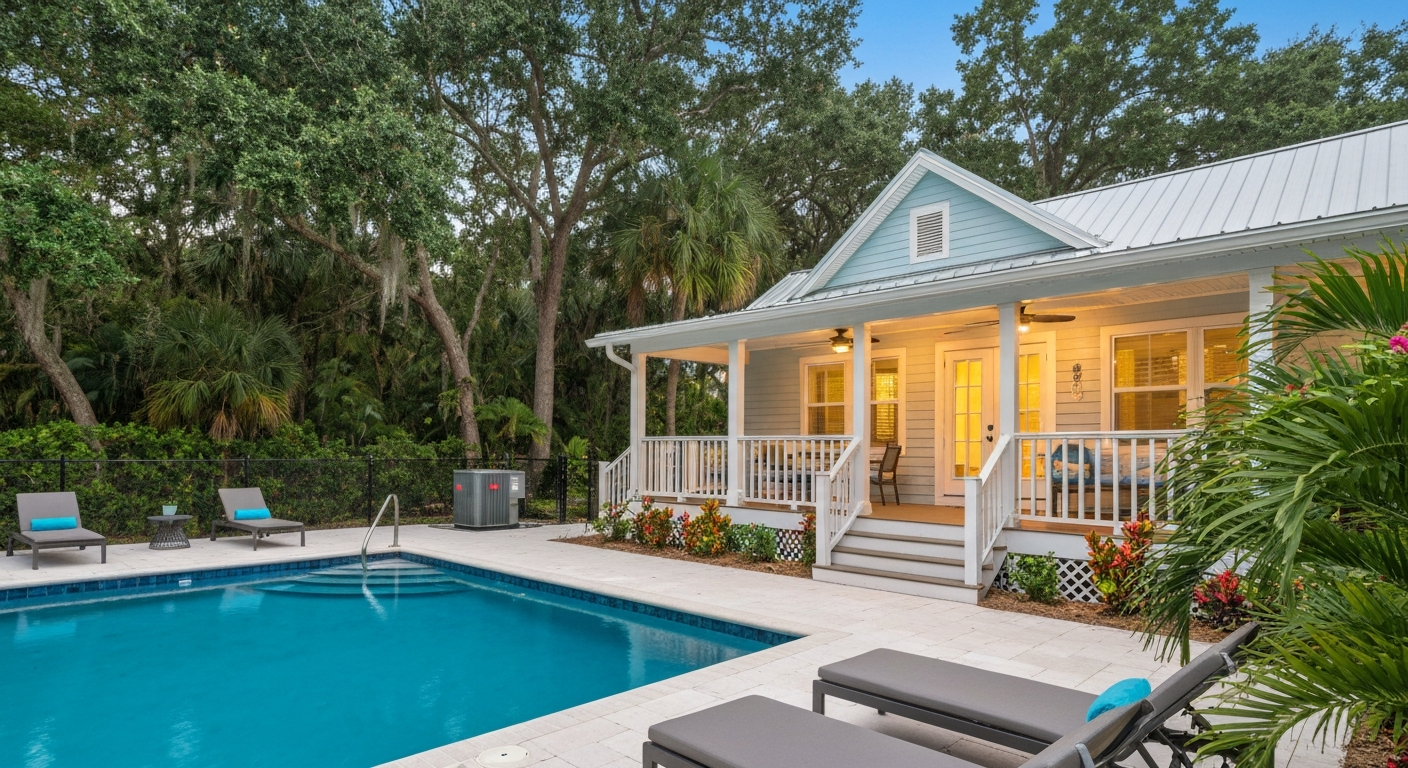 Welcoming Florida vacation rental home exterior, bright and inviting.
