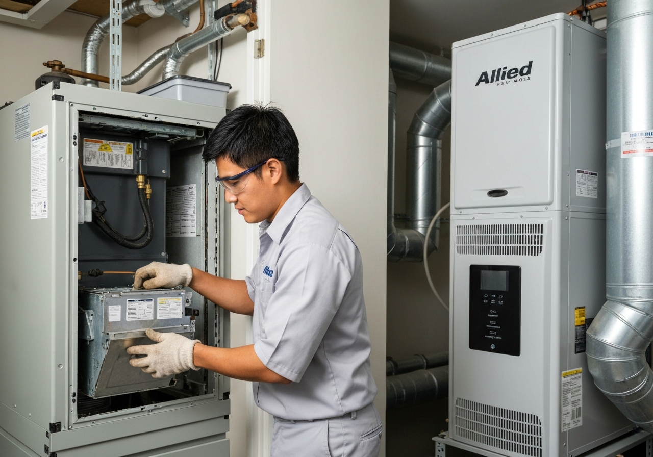 Allied HVAC system replacement performed by professional HVAC technicians.