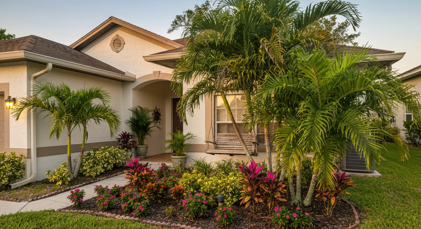 Comfortable Florida home exterior at golden hour