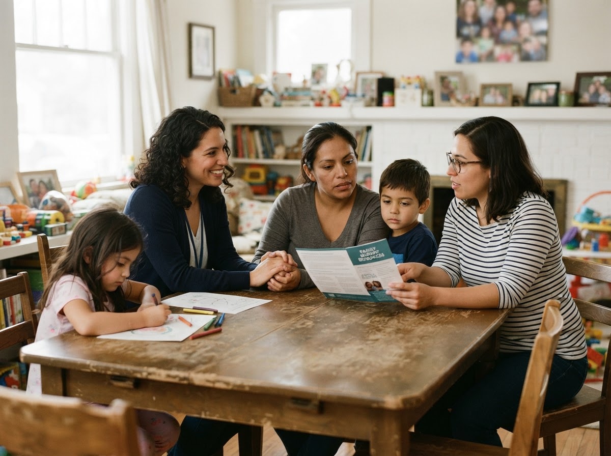 Caring professionals supporting a family in crisis