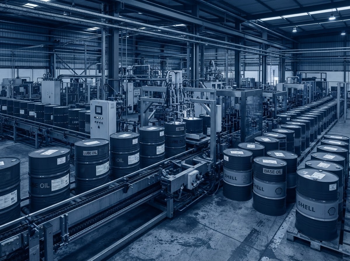 Drum filling line for lubricant and base oil production, industrial packaging