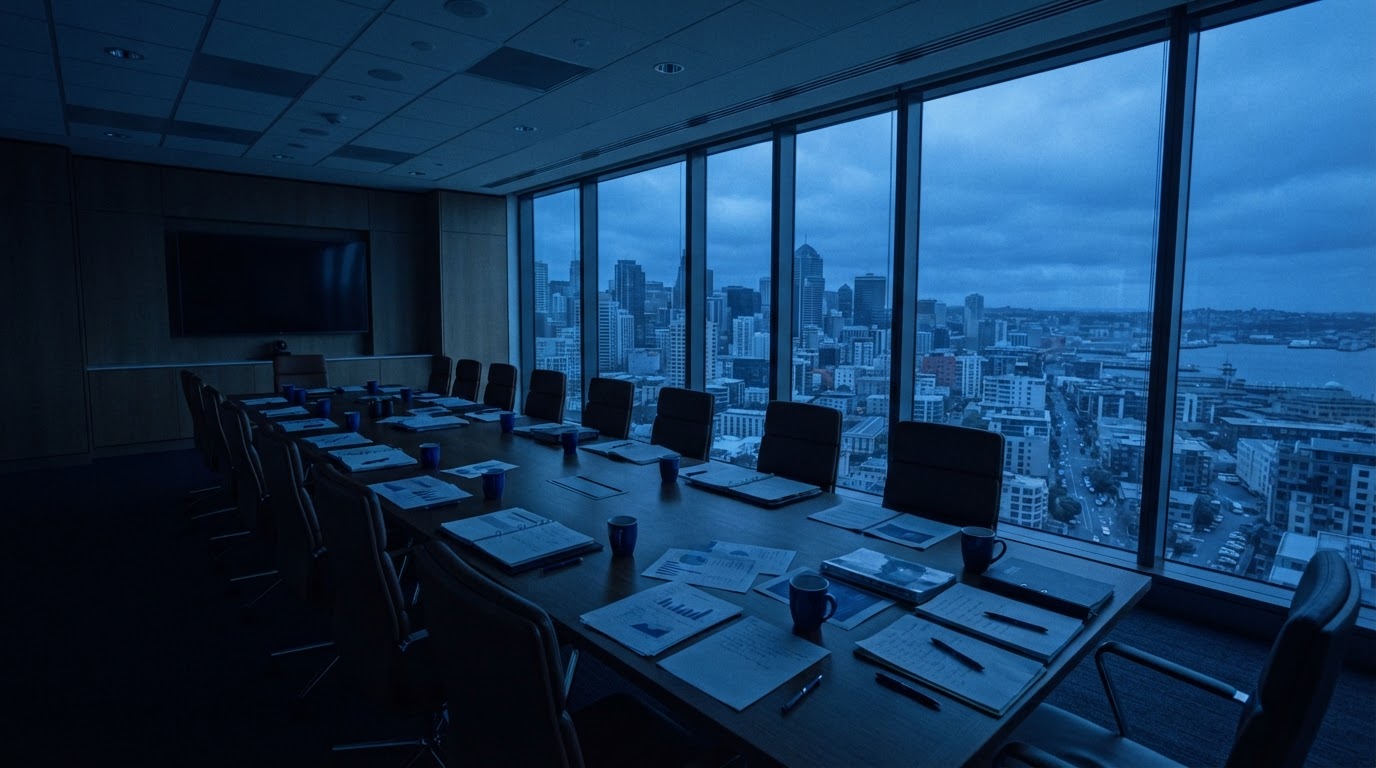 Executive boardroom table representing GLOWINT's outsourced VP of Sales leadership