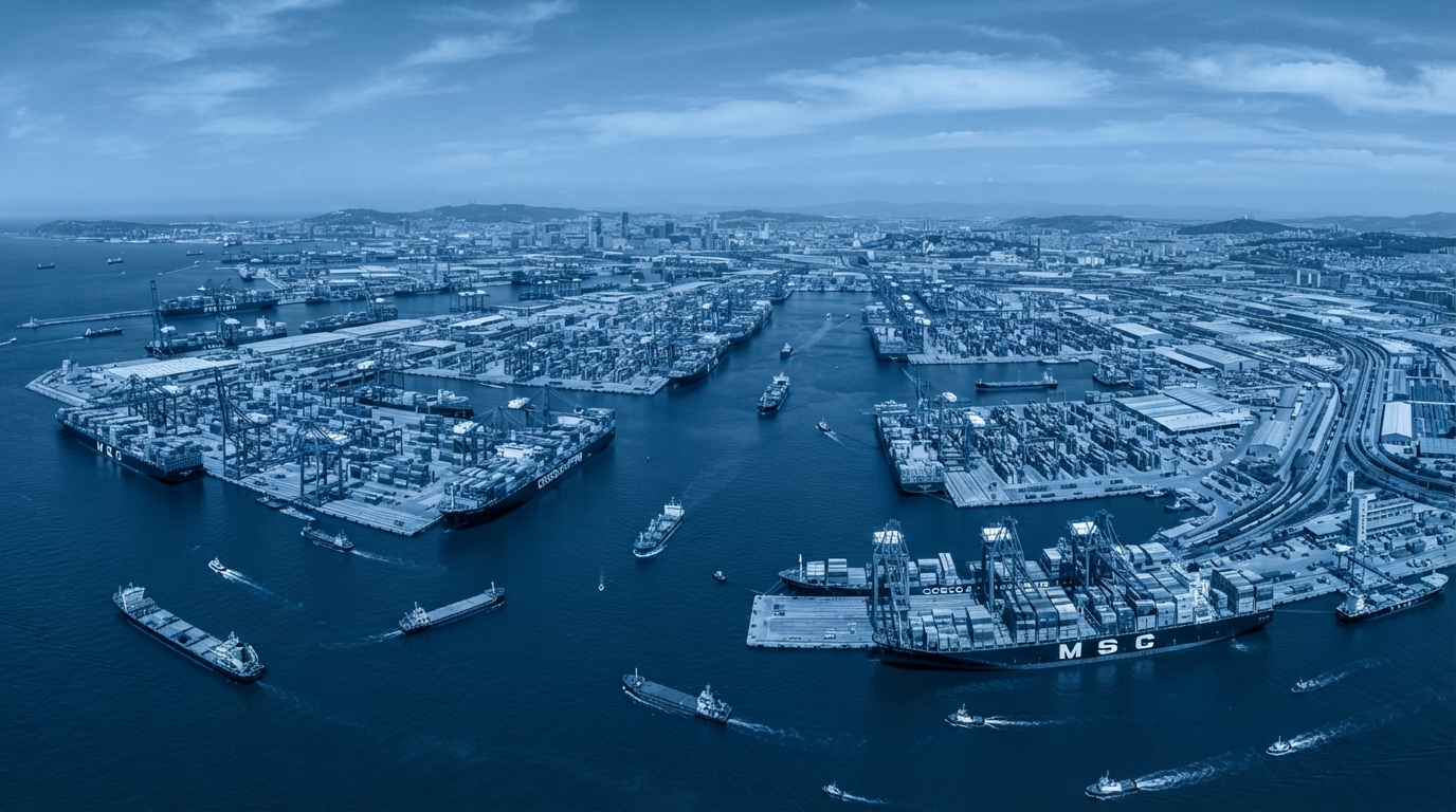 Deep water port with many large container vessels, the maritime scale of GLOWINT's global network from its Miami headquarters