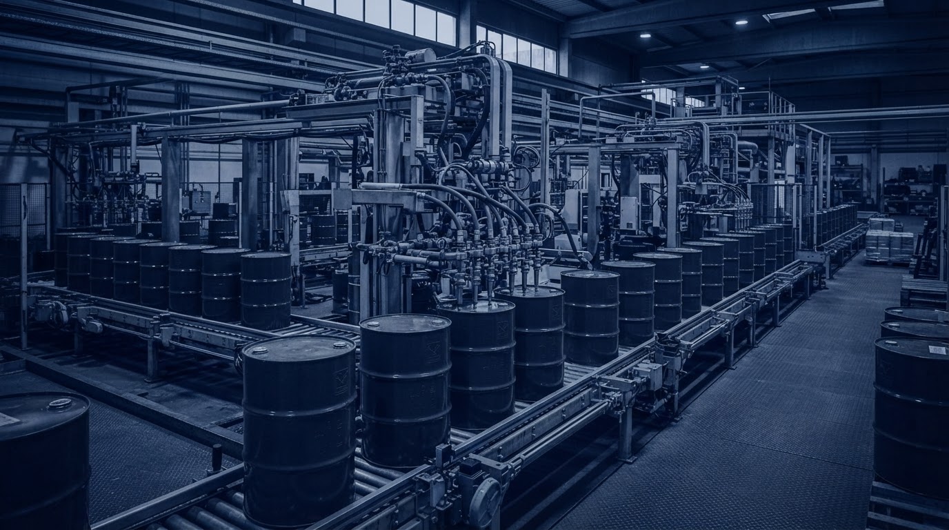 Drum filling line representing the disciplined operational change management GLOWINT implements