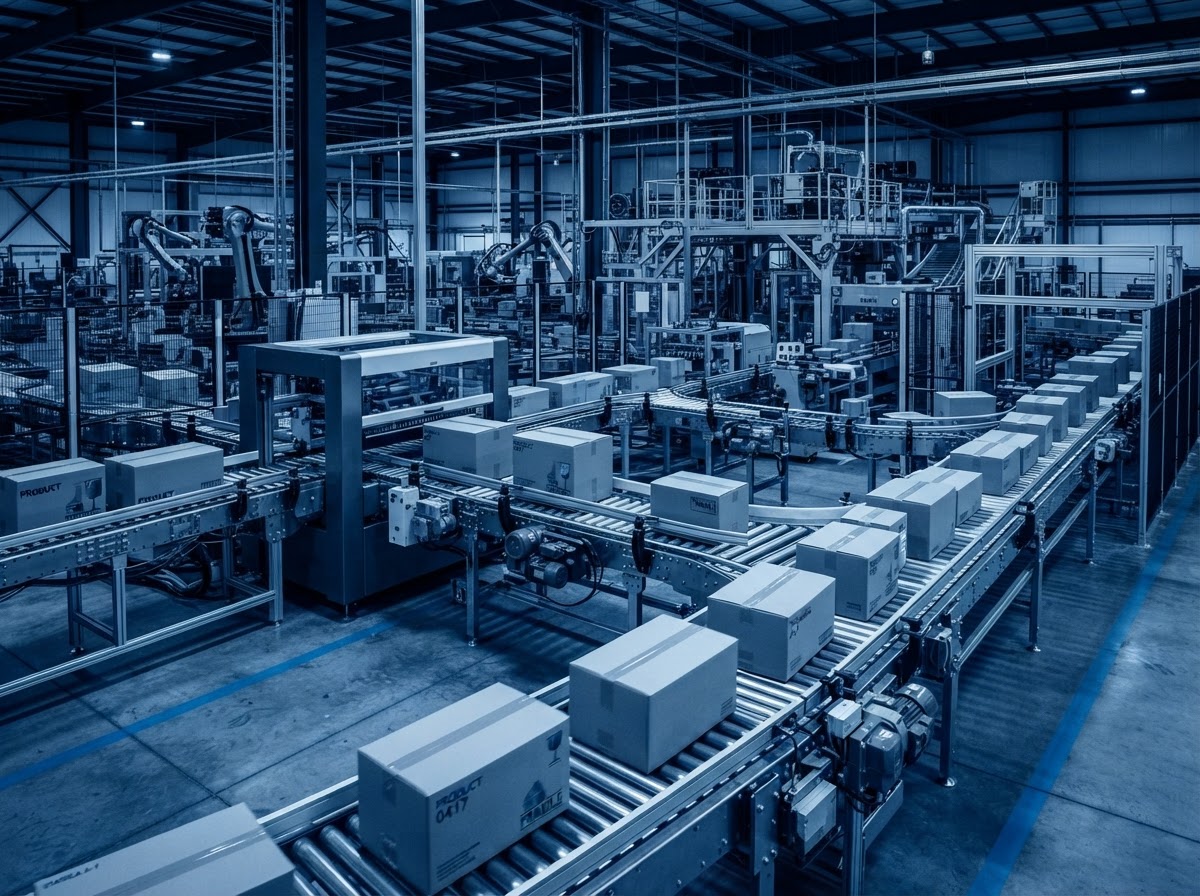 Packaging conveyor line for e-commerce fulfilment and direct-to-consumer orders