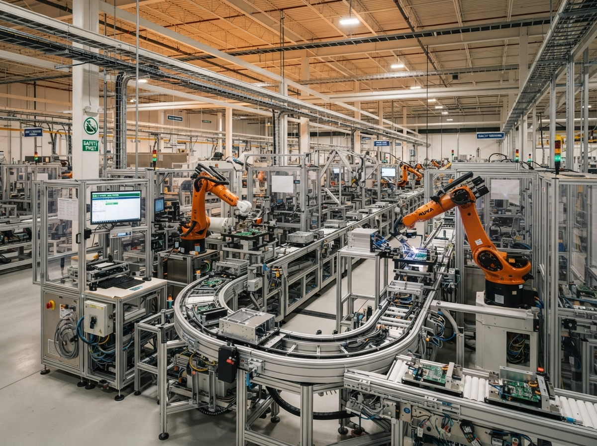 Automotive parts factory production line representing GLOWINT's industrial sector expertise