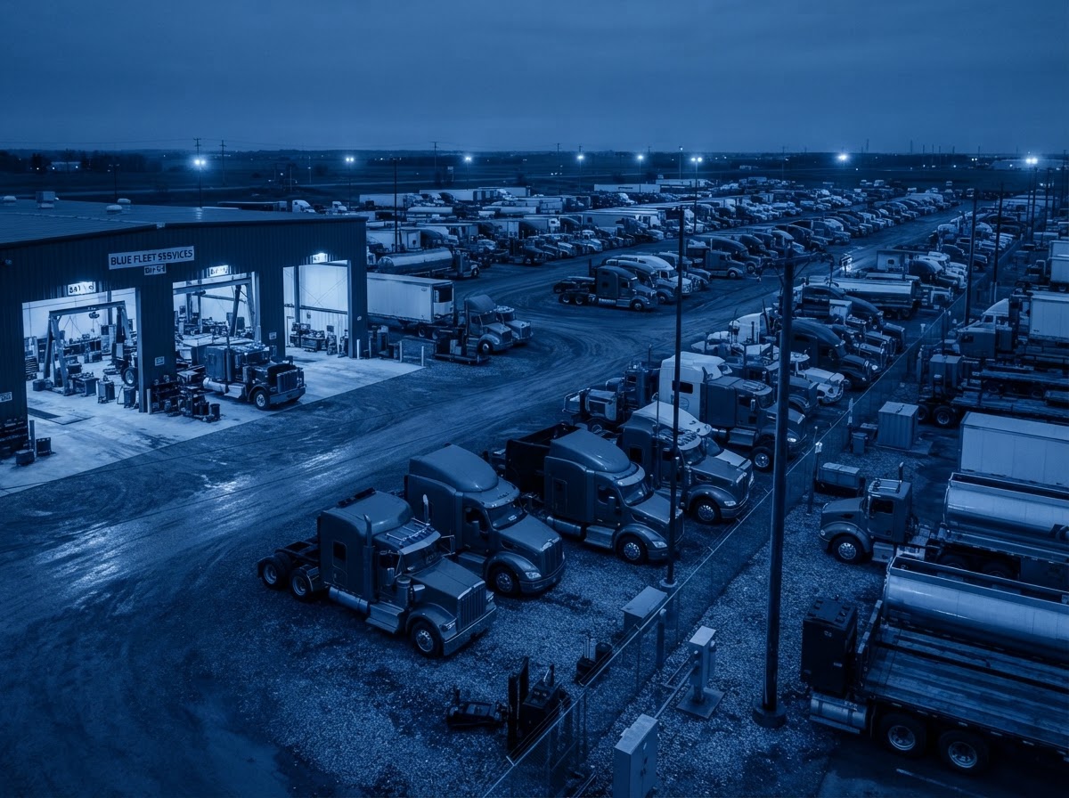 Diesel service bay and heavy-duty truck fleet maintenance yard