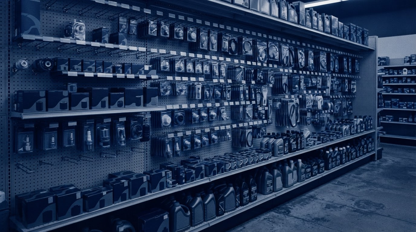 Retail shelf planogram with organized product facings representing GLOWINT's category management practice