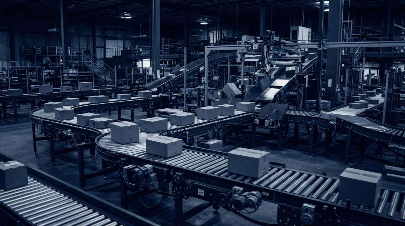 Packaging conveyor line representing the disciplined distribution process behind trained distributor staff