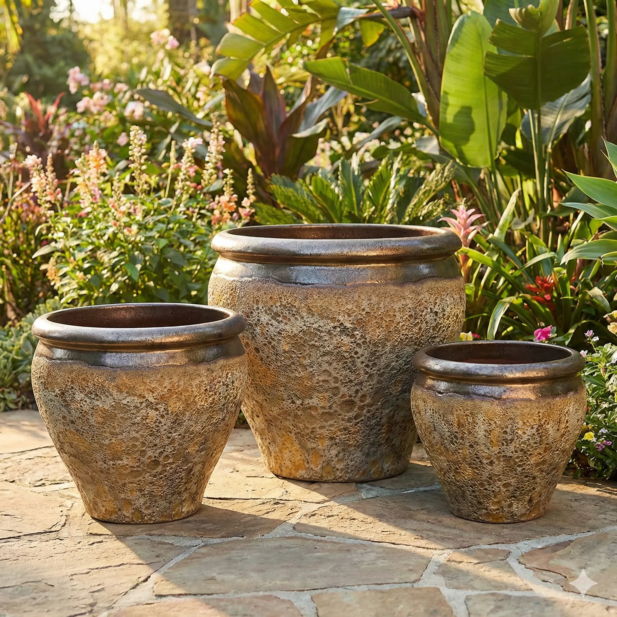 Textured volcanic finish wholesale pottery with natural stone-like surfaces