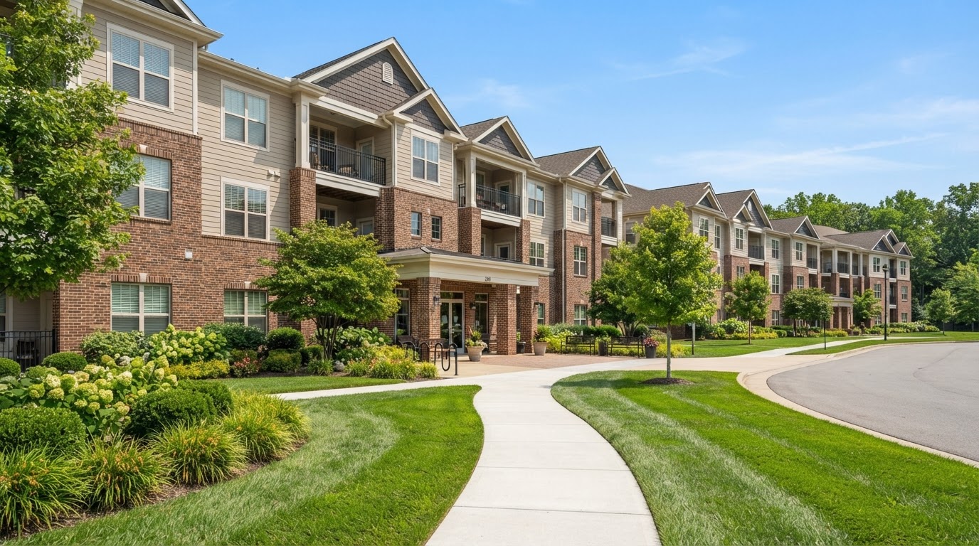 Clean apartment complex exterior after professional HOA cleaning in New Jersey