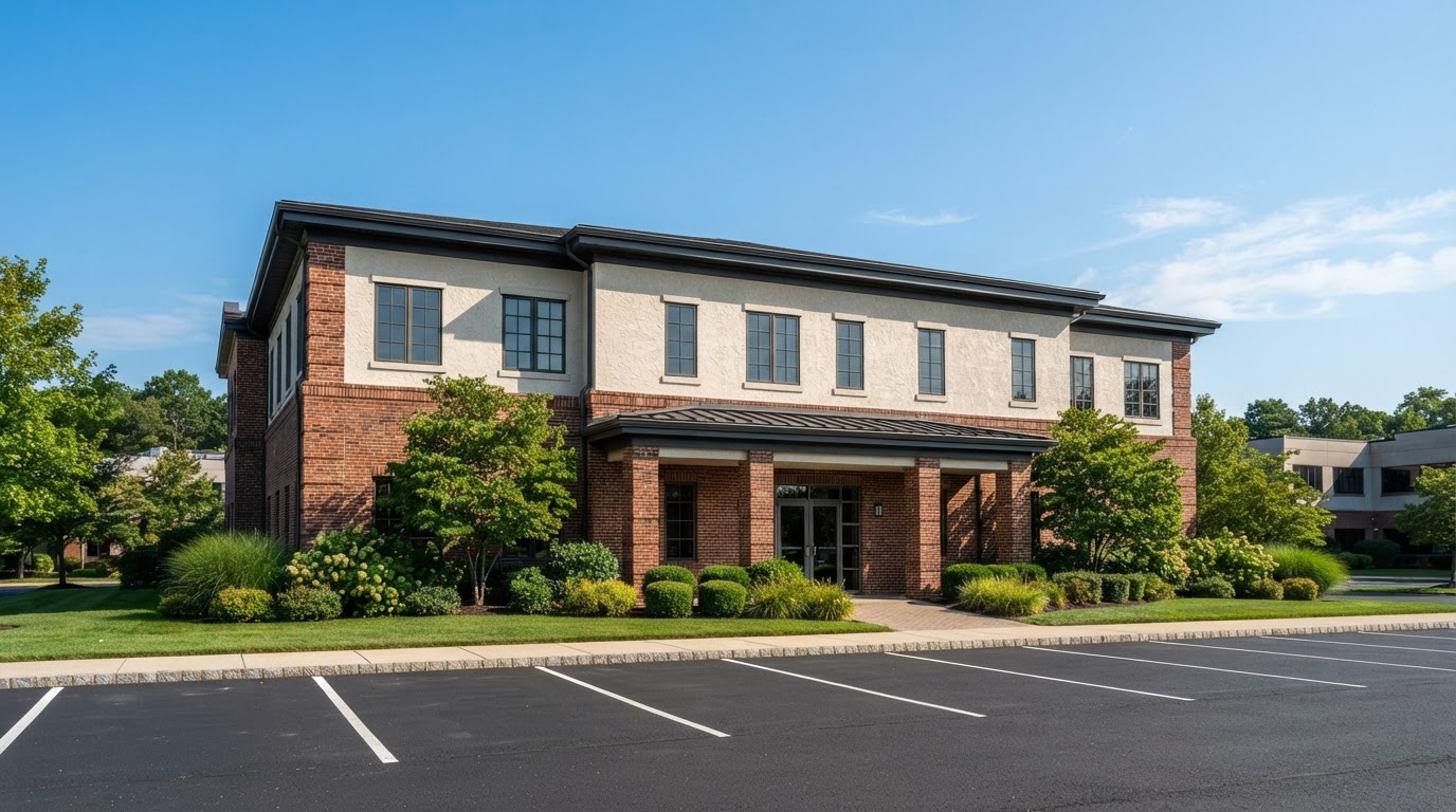 Commercial building exterior pressure washing in New Jersey