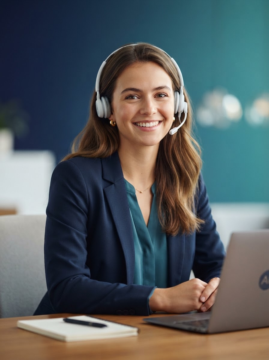 Sophie — your AI receptionist wearing a headset