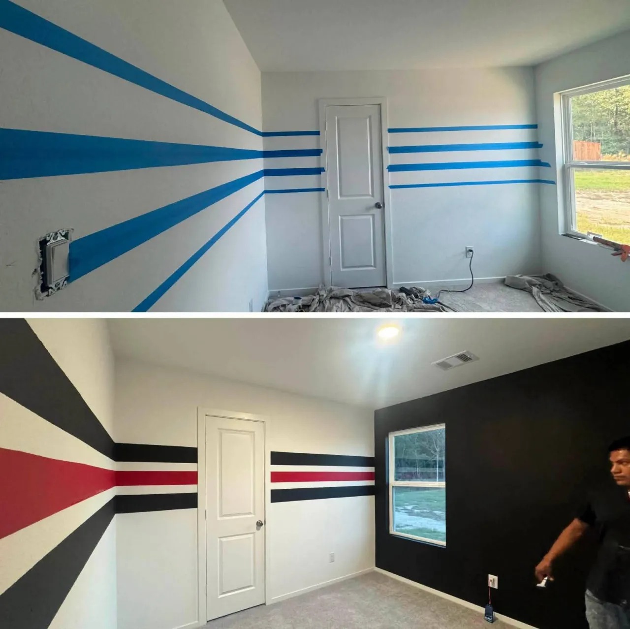 Geometric striped accent wall painting project